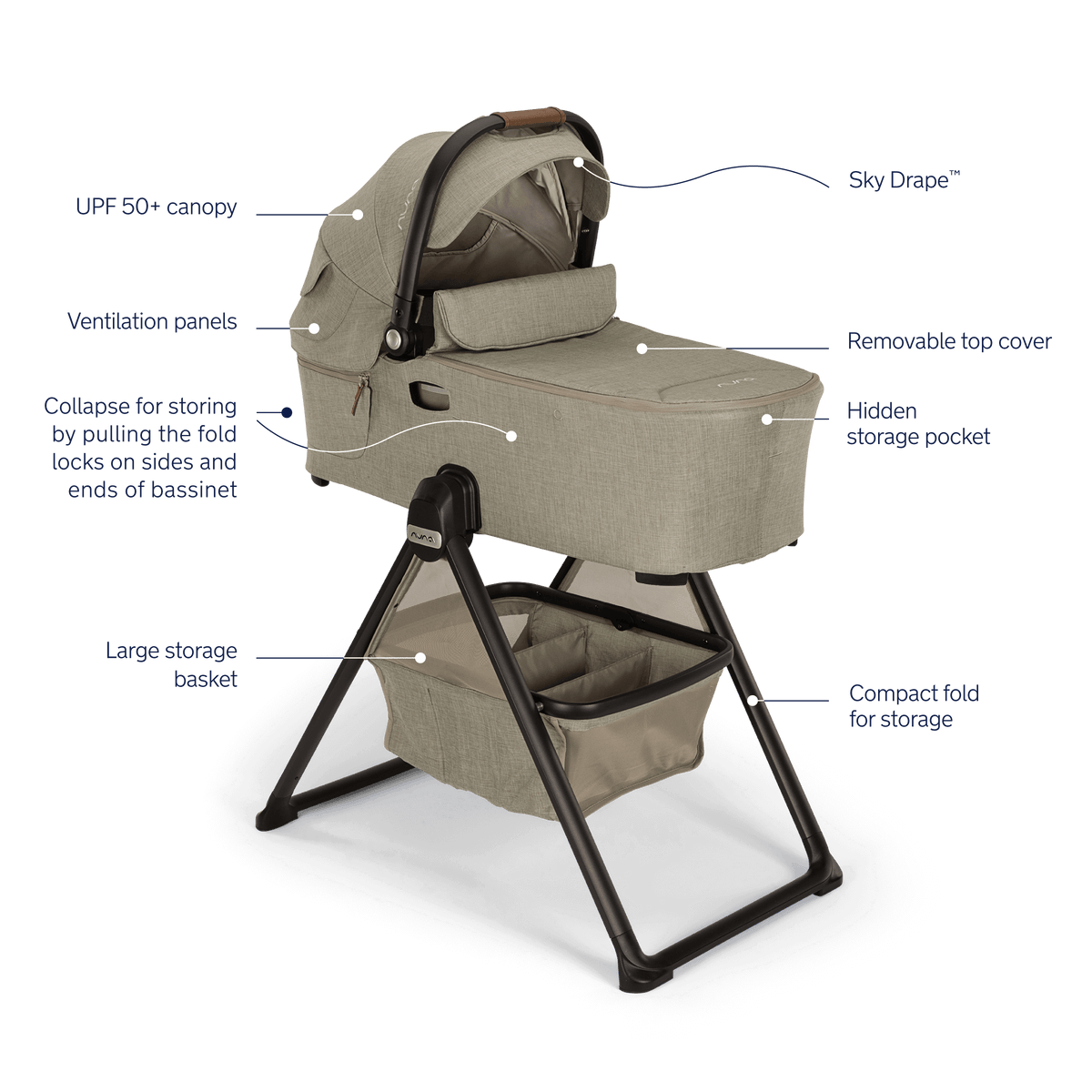 Nuna DEMI next bassinet + stand - Granite | Pish Posh Baby